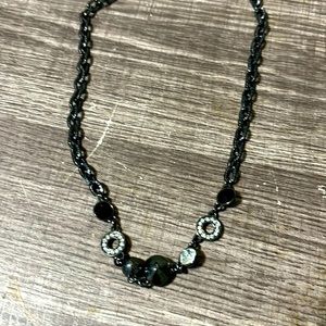 NYI Black chain with bead and rhinestones 7 inch drop